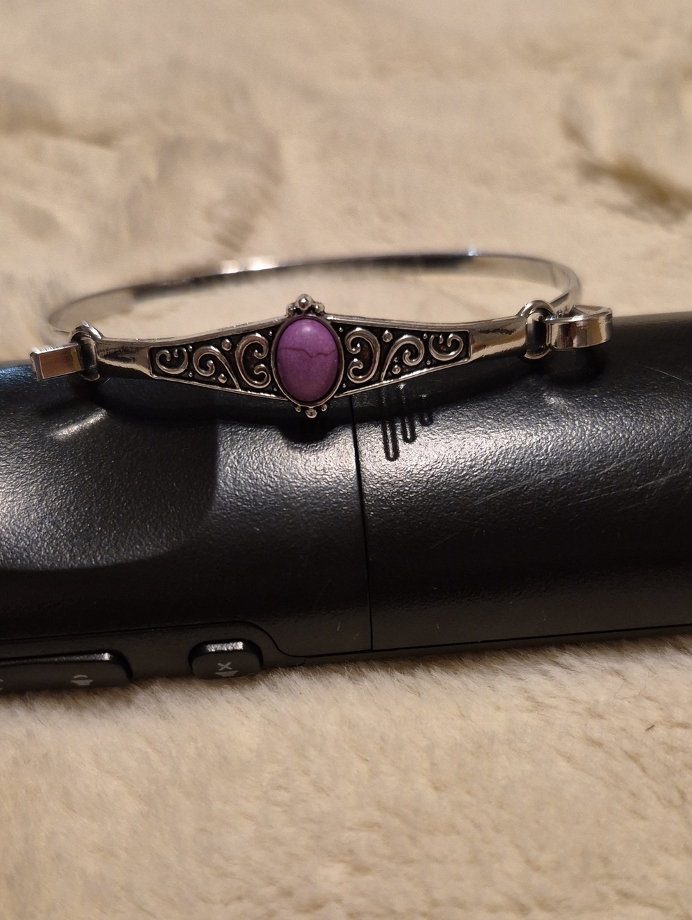 Silver-Tone Bracelet with Purple Stone Accent